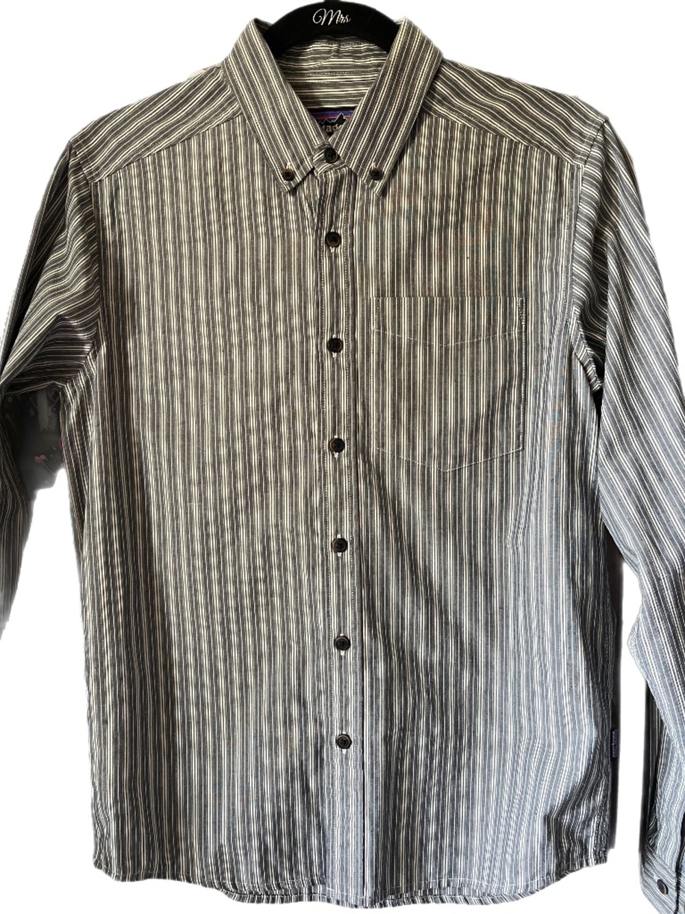 Patagonia strip button front conservative business office work shirt